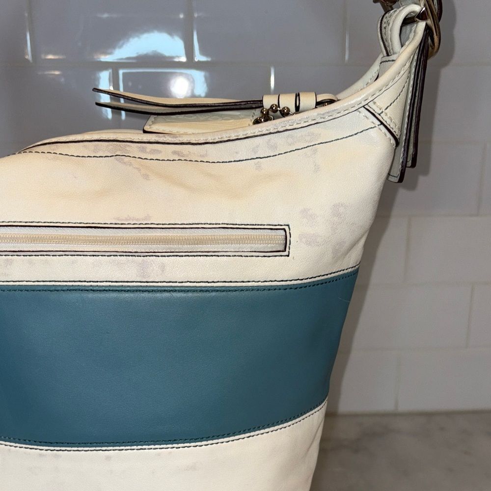 Coach Bag Purse Handbag Leather Vintage Rugby Stripe Convertible Bucket Bag - Picture 9 of 16